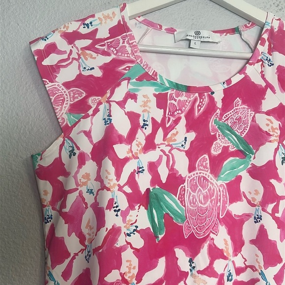 Jean Pierre Klifa Lily Dress L | Pink Turtle Print Jasmine Cove Shift Stretchy - Picture 5 of 13
